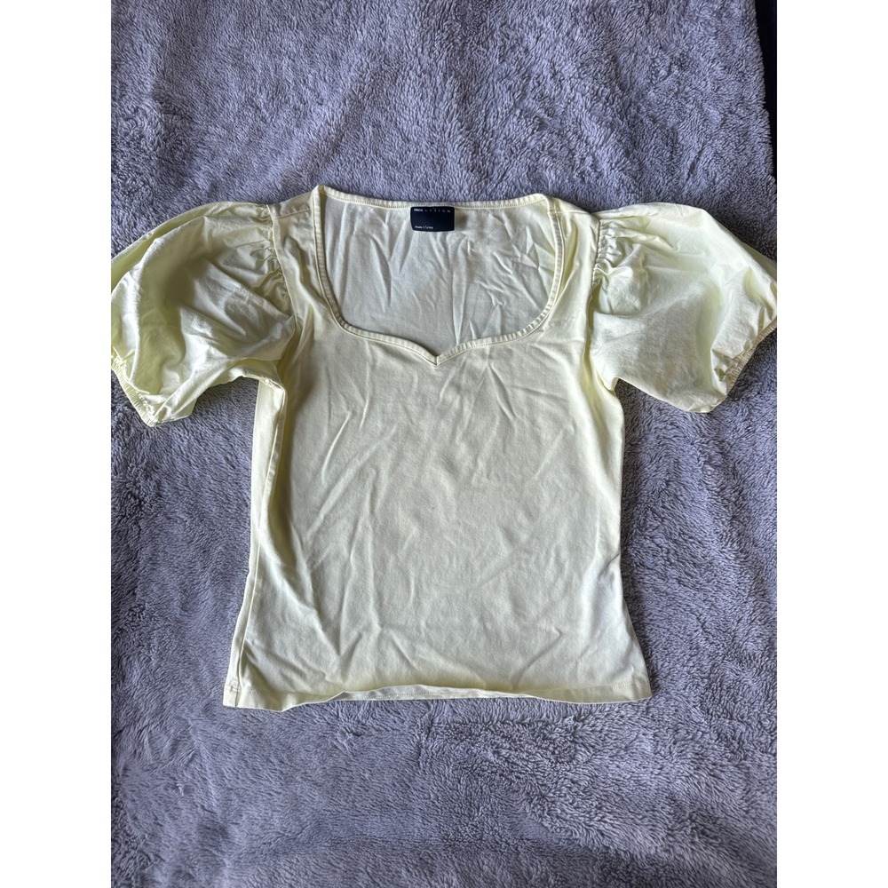 ASOS DESIGN Womens Pale Yellow Puff Sleeve Sweetheart Neck Jersey Top‎ Size M
